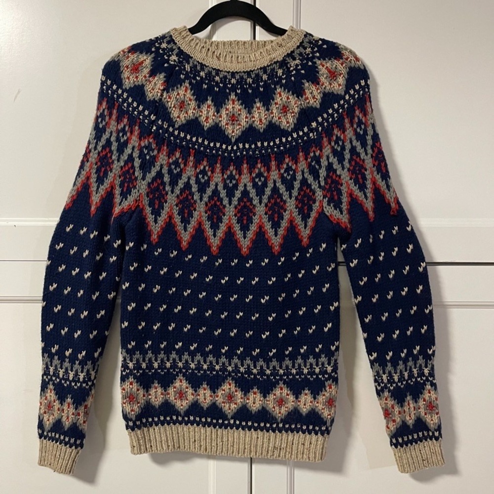 Topman XS Navy Blue Red Fair Isle Nordic Knit Crewneck Sweater